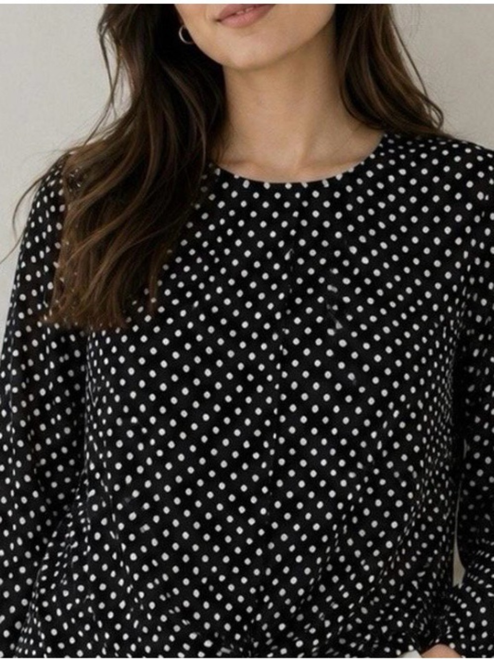 Ann Taylor Polka Dot Long-Sleeve Blouse - Black/White